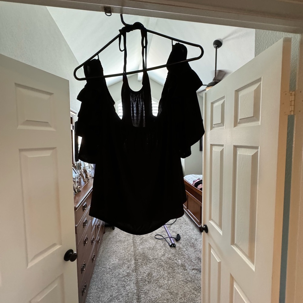Cece halter top with open shoulders and ruffled sleeves. Brand new SOLD